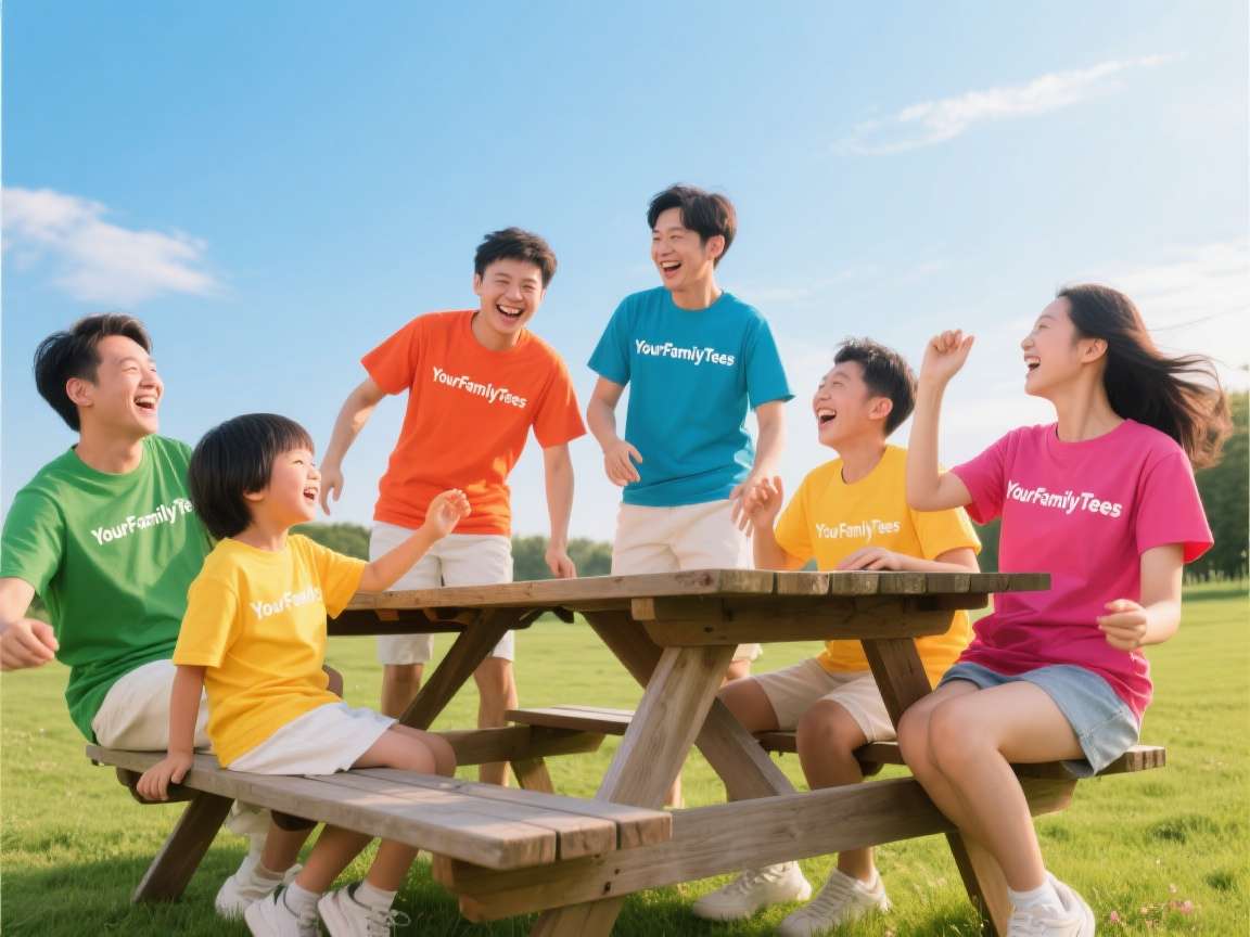Family wearing matching t-shirts