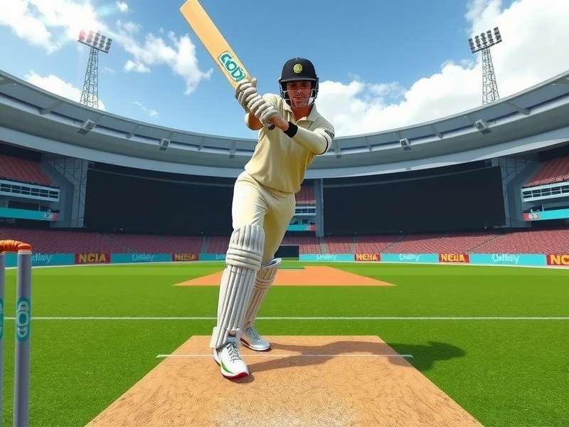 Immersive VR Cricket Experience VR Cricket Legend India gameplay showing batsman in virtual stadium