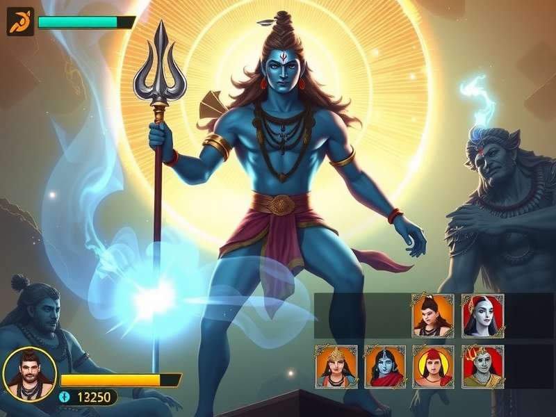 Shiva S Sacred Adventure gameplay screenshot showing Lord Shiva in a mystical environment