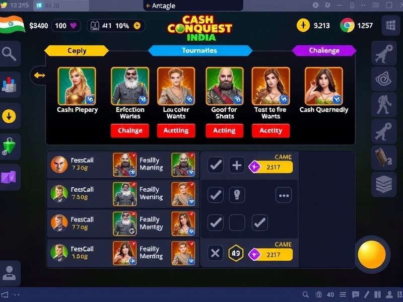Cash Conquest India Game Interface Cash Conquest India gameplay interface showing various challenges and rewards
