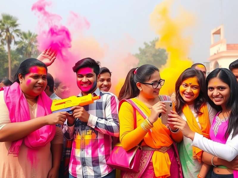 Community celebrating Holi together in unity