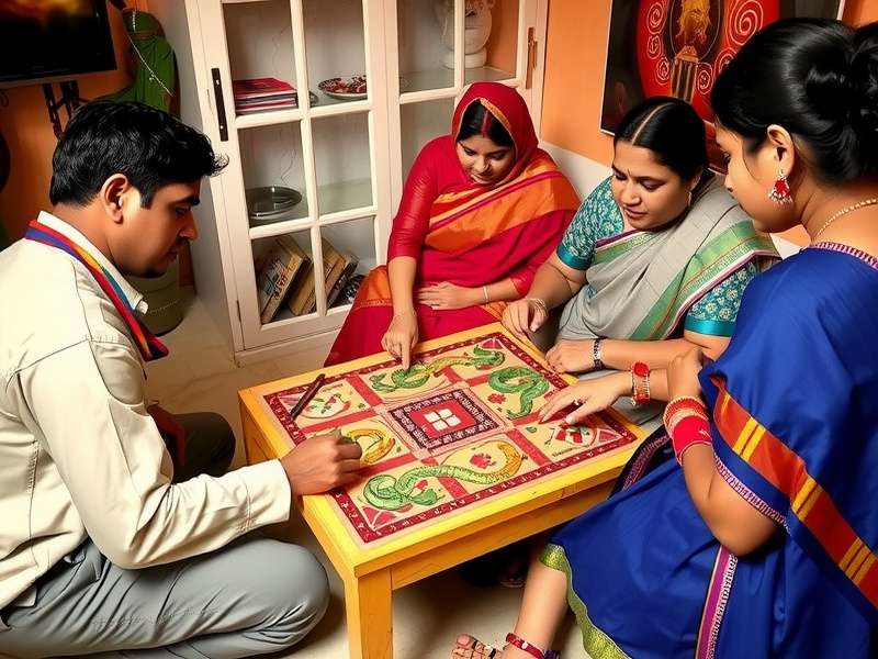 Indian Family Enjoying Snakes and Ladders During Festival Family playing Snakes and Ladders during Indian festival