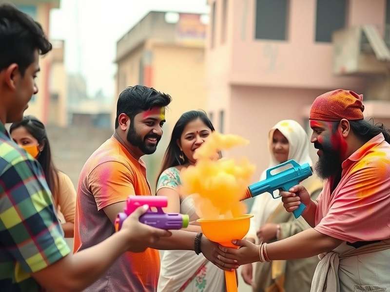 Traditional Holi colors and pichkari water gun
