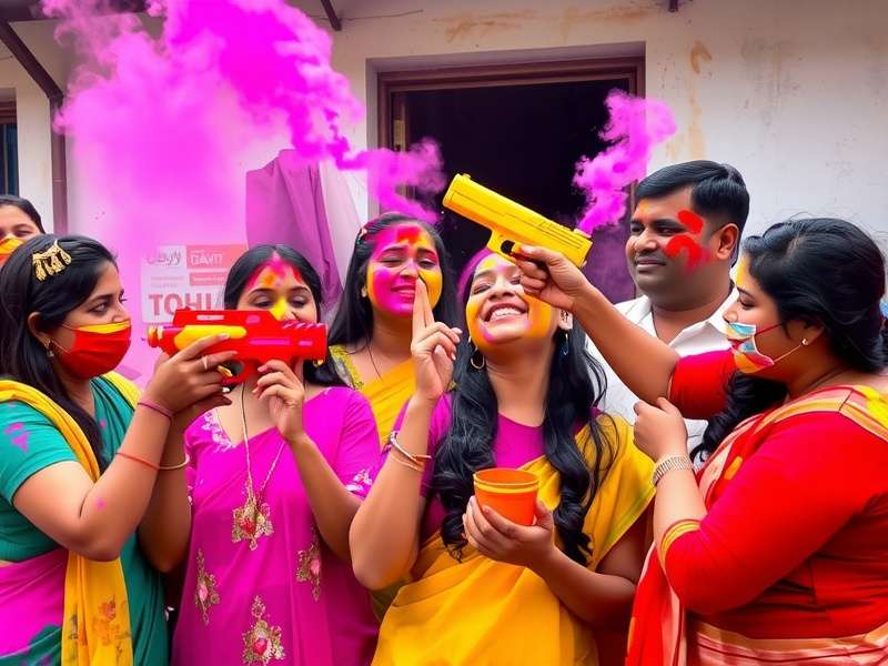 People celebrating Festival of Colors with colored powder