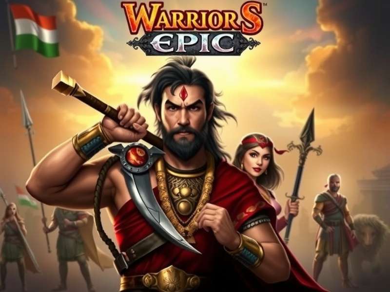 Warrior S Epic game title screen showcasing Indian warrior characters