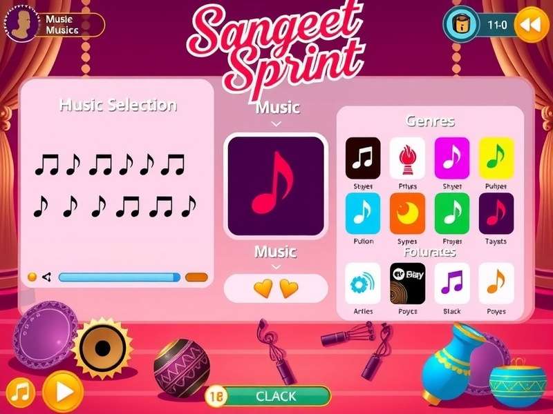 Sangeet Sprint gameplay interface showing rhythm notes and Indian musical elements