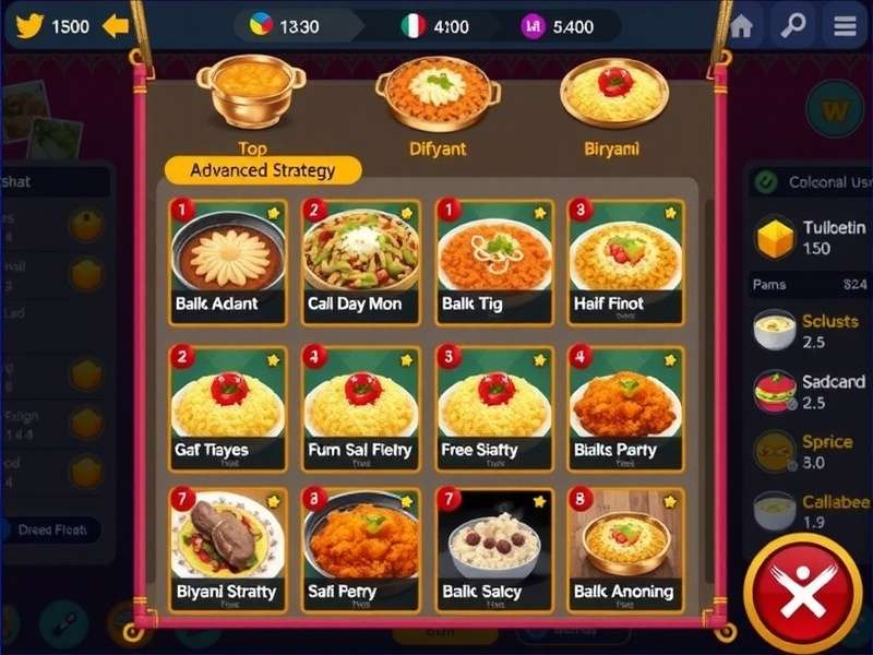 Advanced strategy interface in Biryani Bucks Blitz