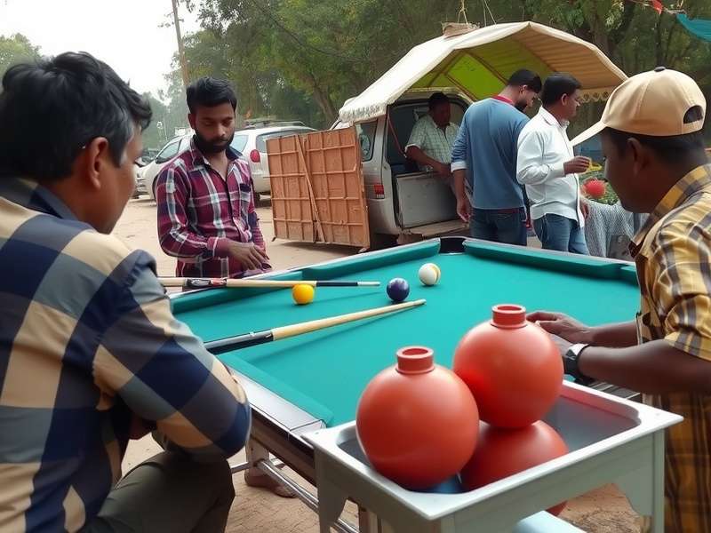 Specialized equipment used in Dhaba Pool Expert including cues and balls