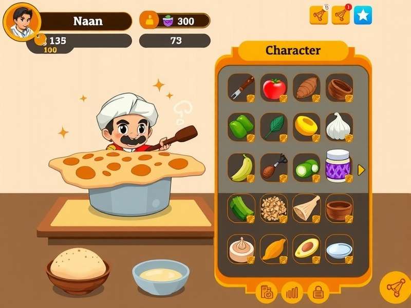 Naan Quest Dominator Gameplay Naan Quest Dominator gameplay screenshot showing character cooking naan