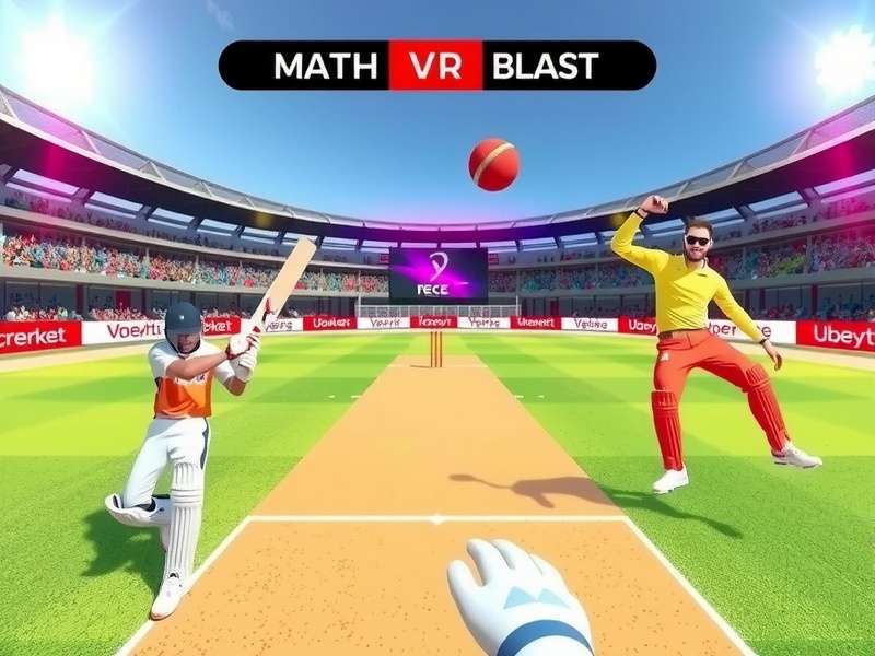 VR Cricket Master Blast gameplay showing batsman perspective