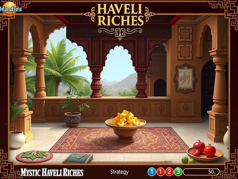 Mystic Haveli Riches gameplay illustration showing traditional Indian mansion setting