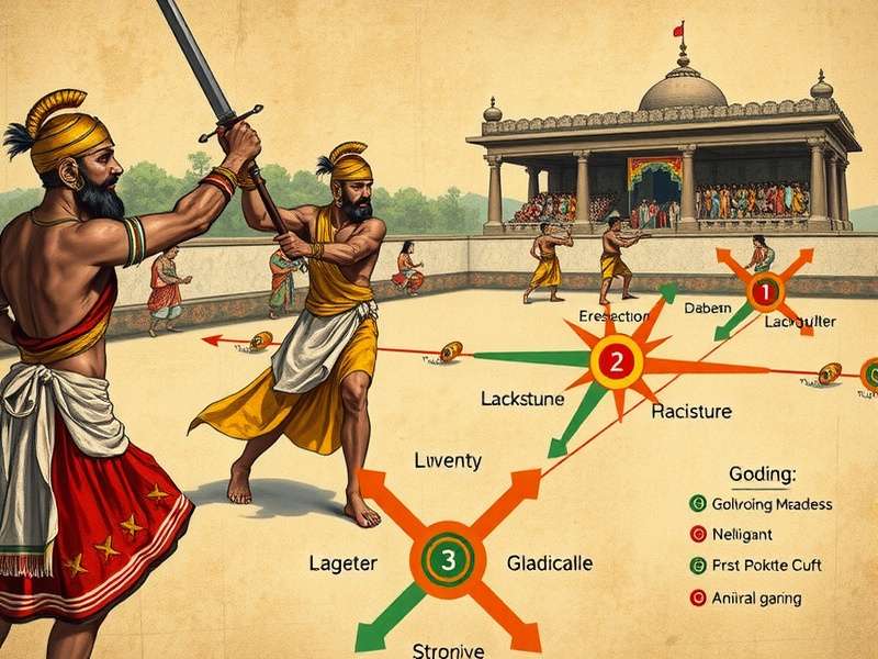 Historical manuscript depicting Golkonda Gladiators competitions