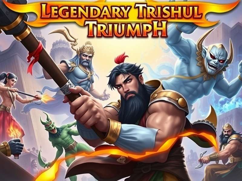 Legendary Trishul Triumph game cover art showing protagonist with divine trishul weapon