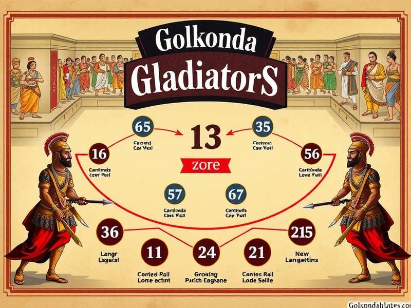 Diagram showing Golkonda Gladiators gameplay mechanics and scoring zones