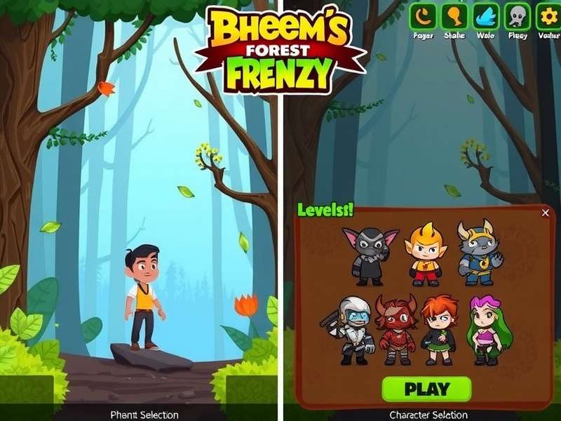 Bheem S Forest Frenzy level selection screen showing multiple environments