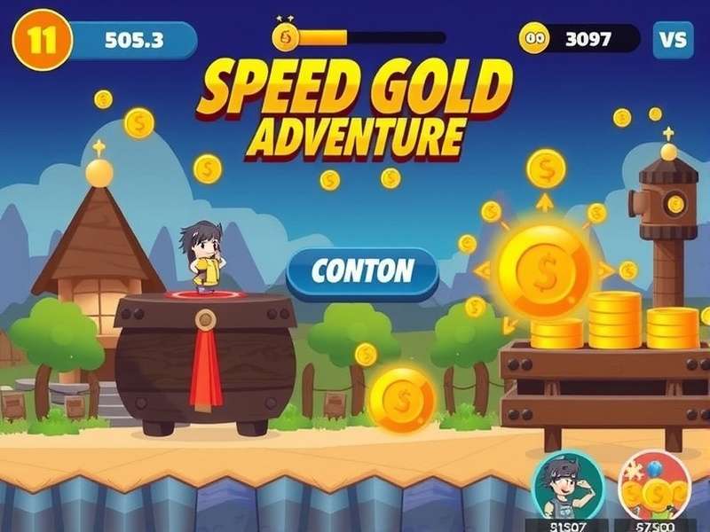Speed Gold Adventure gameplay screenshot showing character collecting gold