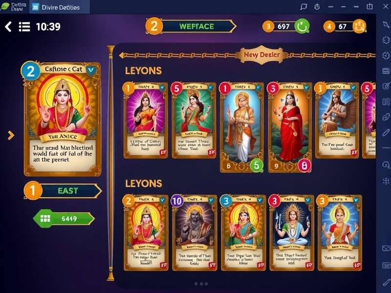 Divine Deities Draw gameplay interface showing card layout and divine powers