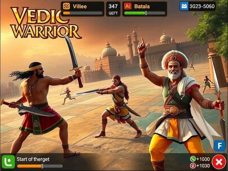 Vedic Warrior game cover showing ancient Indian warriors in battle