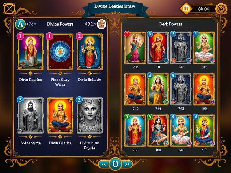 Divine Deities Draw card collection and deck building interface