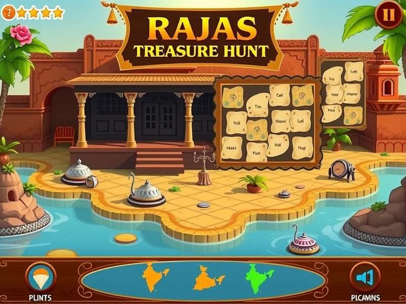 Rajas Treasure Hunt gameplay screenshot showing ancient temple puzzle