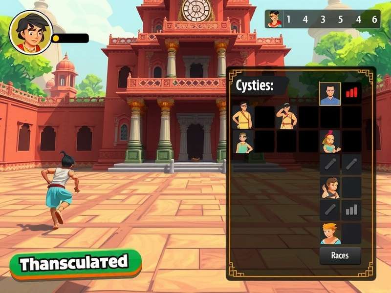Run In Indian Temples multiplayer mode showing characters racing through temple grounds