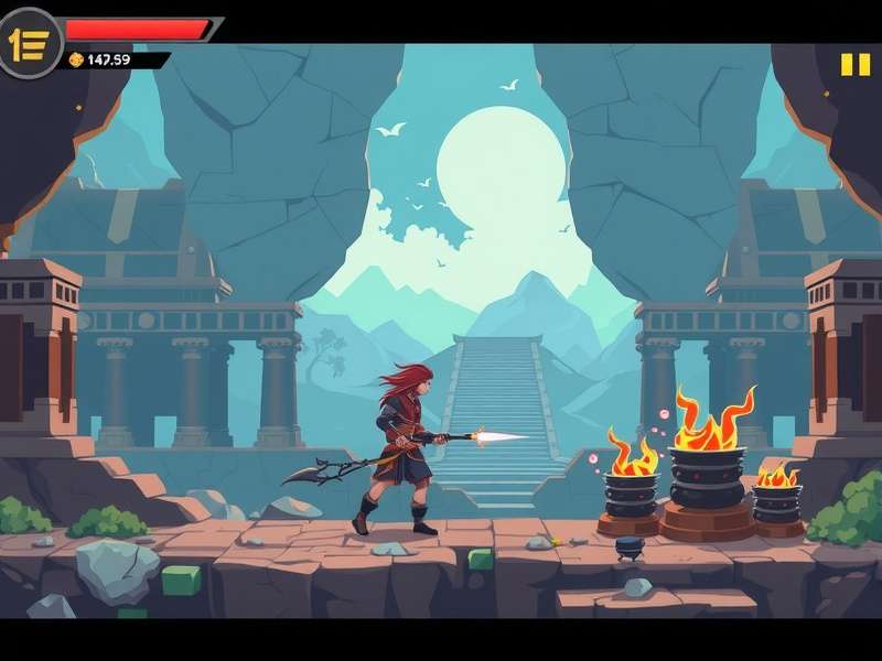 Temple Pixel Odyssey combat scene showing character using special abilities