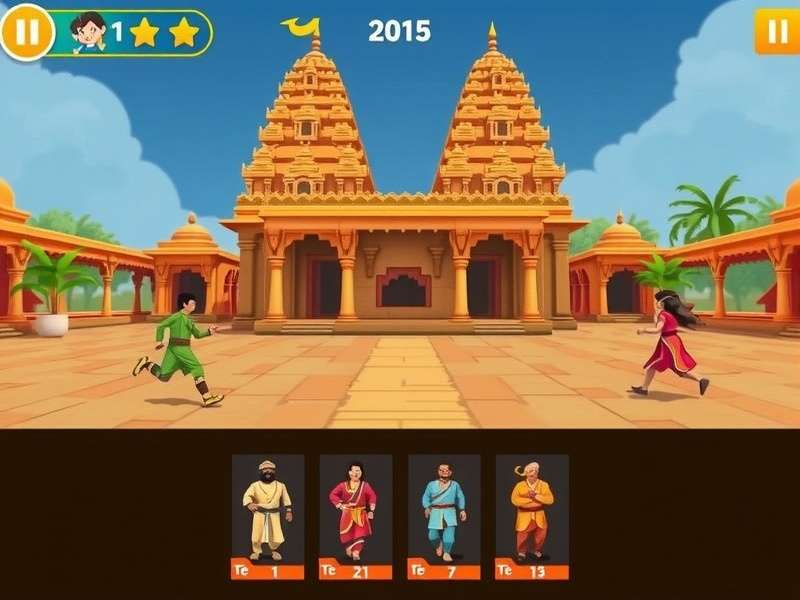 Run In Indian Temples gameplay screenshot showing character running through temple courtyard