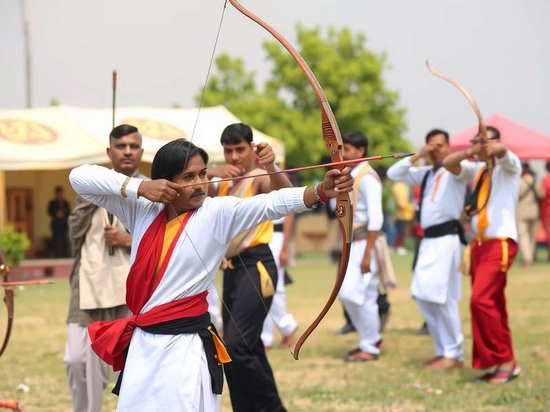 Bharat Arrow Expert competition showing archers in traditional attire
