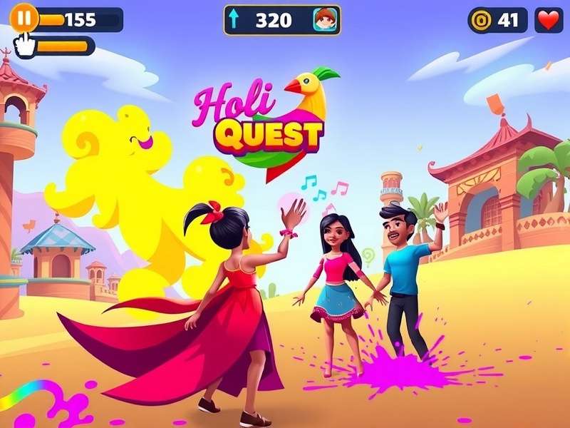 Colorful Holi Quest gameplay showcasing vibrant colors and festival atmosphere