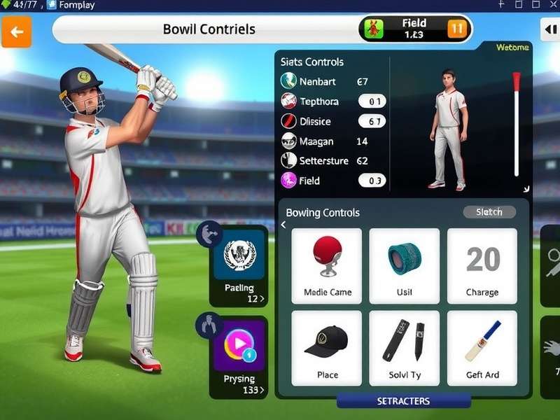 Desi Cricket Heroes character customization and equipment selection screen