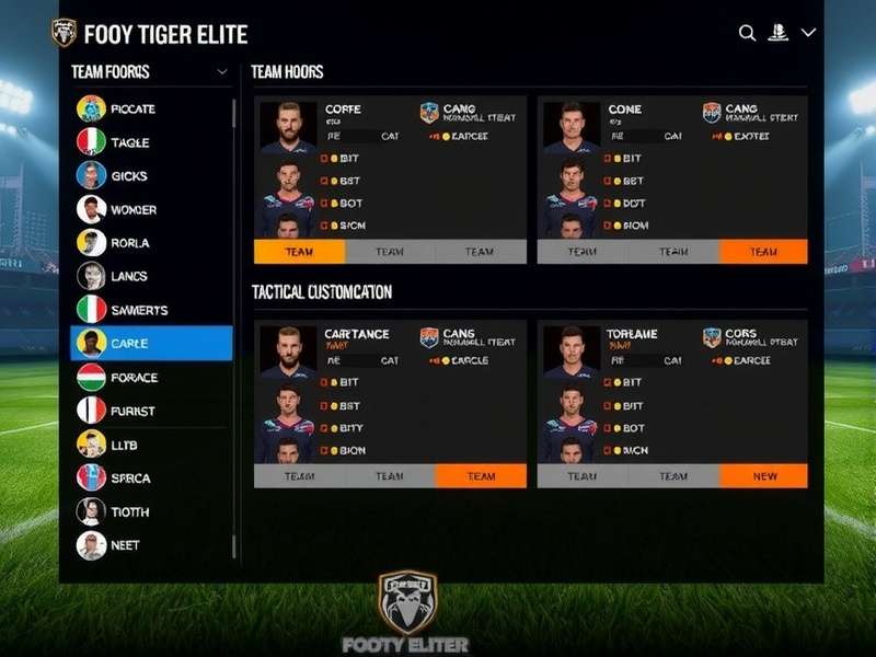 Footy Tiger Elite gameplay screenshot showing team management interface