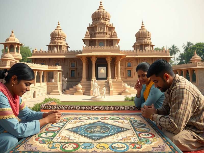 Intricate game board of Temple Sacred Sojourn with spiritual symbols