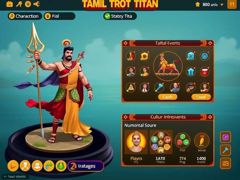 Tamil Trot Titan strategy interface showing resource management and cultural elements